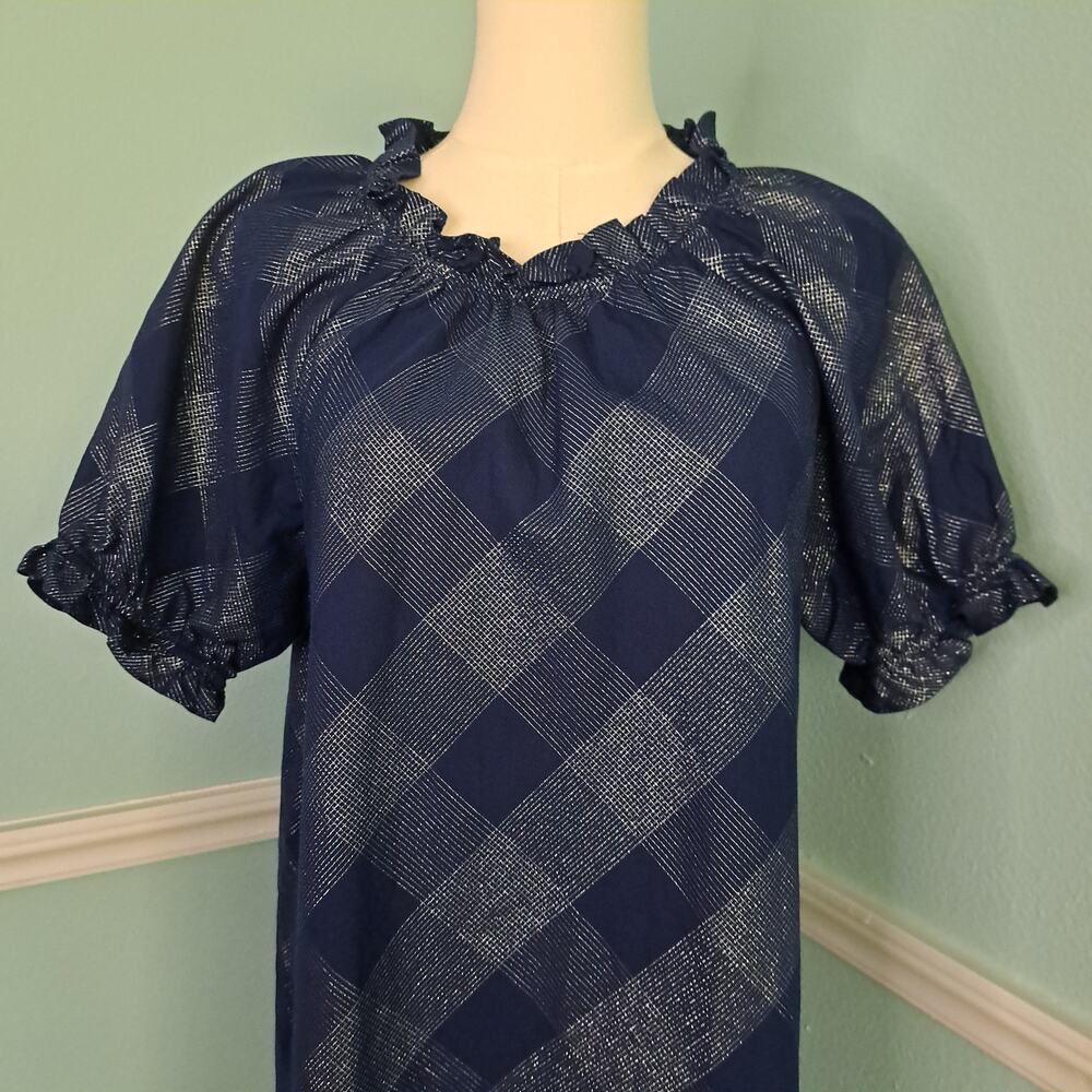 HILL HOUSE Home Navy Silver Metallic Plaid Katherine Nap Mini Dress Medium - Picture 7 of 11